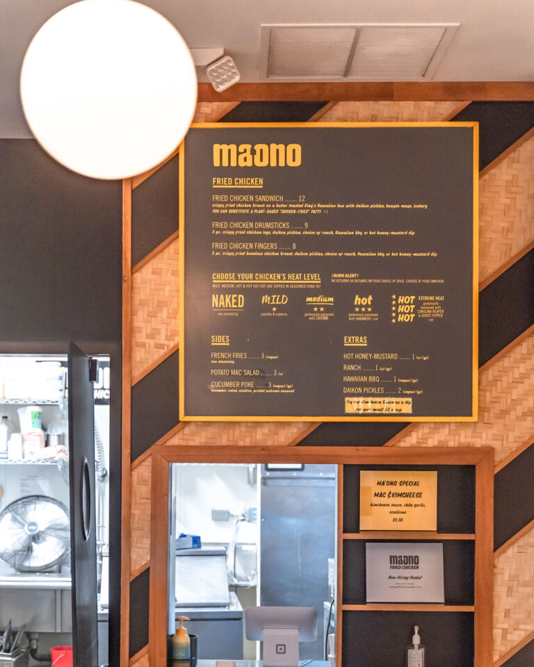 The menu board at Ma'ono in University Village