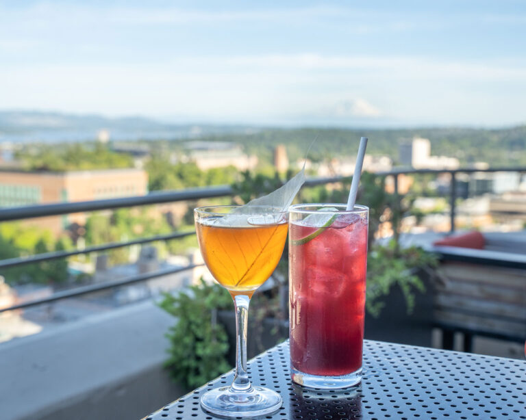Cocktails on the rooftop patio at Mountaineering Club