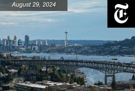 I-5 bridge, Lake Union, and Space Needle
