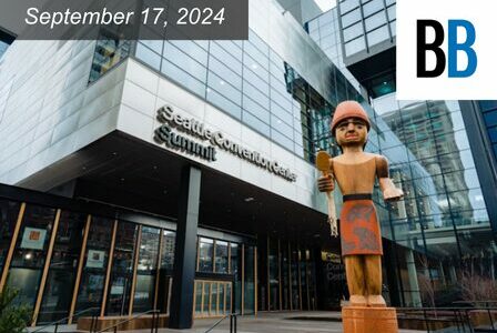 Seattle Convention Center Summit Building and welcome statute