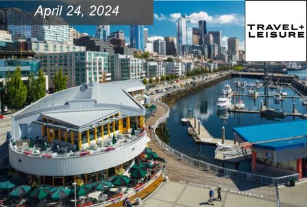 Seattle waterfront and skyline on a clear day.