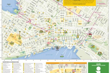 Map of downtown Seattle with marked Hotels