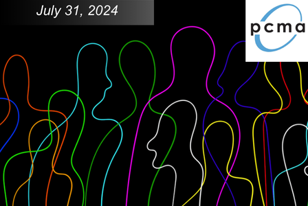 Abstract outline of colorful human silhouettes against a black background, with 