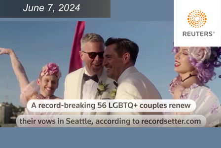 Two white men stand aboard a cruise ship to renew their vows
