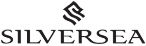 Logo featuring the word "SILVERSEA" in elegant capital letters with an abstract emblem above it. The design is monochrome, using a sleek black font.