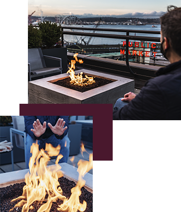 The fire pits on the roof of The Inn at the Market